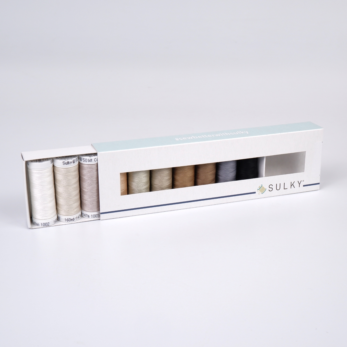 SULKY COTTON 50 - NEUTRALS AND
NUTSHELLS (10x 147m Snap Spools) SULKY COTTON 50 - NEUTRALS AND
NUTSHELLS (10x 147m Snap Spools)